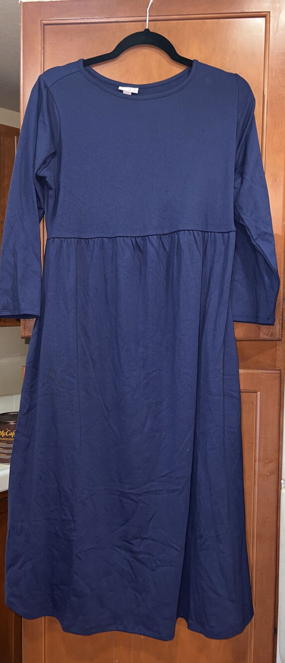 Isabel Maternity Navy Stretch MidiRound Neck 3/4Sleeve Dress Small NWT